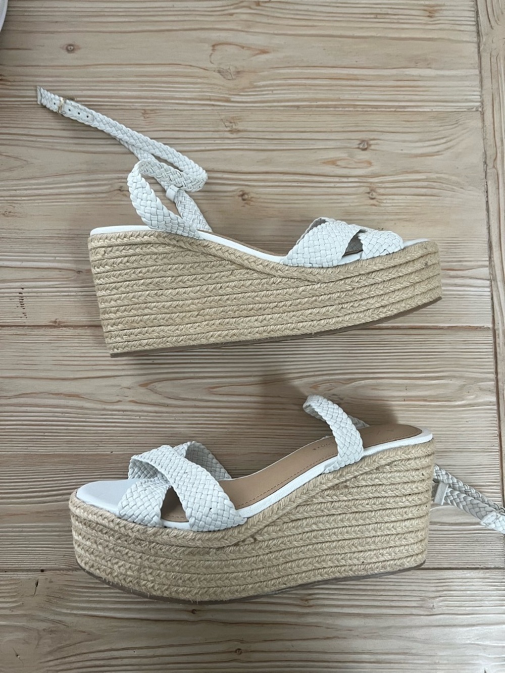Anthropologie Woven Strap Espadrille Platform Wedge Sandals White Size 8 - Picture 3 of 8